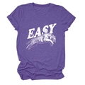 Detail of purple crewneck T-shirt with white EASY text and tiger print texture - Purple (White Text)
