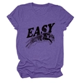 Detail of purple cotton T-shirt featuring artistic tiger print and EASY typography - Purple (Black Text)