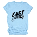 Detail of light blue cotton T-shirt featuring artistic EASY text and a jumping tiger print - Light Blue (Black Text)