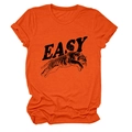 Detail of tiger and EASY text print on a vibrant orange cotton crewneck t-shirt - Orange (Black Text)