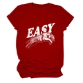 Detail of red cotton T-shirt featuring white leaping tiger print and EASY typography - Red (White Text)