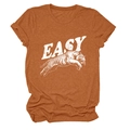 Detail of rust orange cotton T-shirt featuring a jumping tiger and white EASY print - Burnt Orange (White Text)