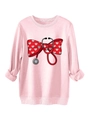 Sweat rose à col rond avec motif graphique créatif de stéthoscope et nœud en cœur - Rose