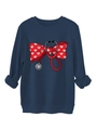 Détail d'un sweat bleu marine avec imprimé graphique stéthoscope et nœud en cœur - Bleu Marine