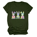 Detail view of cotton blend t-shirt with three colorful bunny graphics in dark green - Army Green