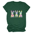 Detailed fabric texture of heather green T-shirt with artistic three-rabbit print - Vintage Green