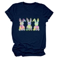 Detail of three colorful abstract rabbits printed on a navy blue cotton T-shirt - Navy Blue