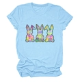 Light blue crewneck t-shirt featuring three colorful cartoon bunnies with artistic textures - Light Blue