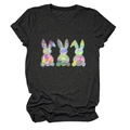 Detail of three colorful artistic rabbits print on charcoal grey cotton t-shirt - Black Heather Grey