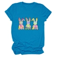 Detail of blue T-shirt crew neck and rolled sleeves with three cute bunny prints - Lake Blue