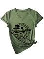 Detail of St. Patrick's Day graphic and side knot on dark green V-neck cotton T-shirt - Olive Green (Black Font)