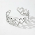 Polished silver heart hollow open ring for women with minimalist stainless steel design - Silver Hollow Heart Adjustable Ring (F2840)