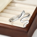 Polished stainless steel snake shaped open ring presented in a luxury gift box - Silver (F2316)