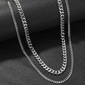Double-layered silver Cuban link chain necklace in polished stainless steel for men - Silver (C576)