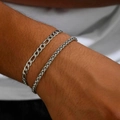 Conjunto de pulseras para hombre de acero inoxidable con cadena Fígaro y trigo - Estilo Plateado (C2428)