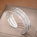 Minimalist silver-toned hammered titanium steel triple-layer open bangle for women - Silver (F2940)