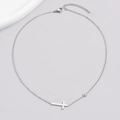 Collana minimalista in acciaio inossidabile argento con ciondolo a croce e zircone singolo - Argento (C1698)