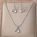 Set gioielli in acciaio inossidabile 18k con collana con ciondolo a cuore e orecchini - Argento (F2613)