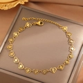 Gold hollow heart link bracelet with detailed engravings and lobster clasp closure - Gold (C9213)