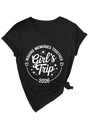 Detail of V-neck black T-shirt with Making Memories Together 2026 print and side knot - S / Black (White Print)