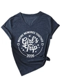 Detail of navy V-neck T-shirt with Making Memories Together print and knot hem design - S / Navy (White Print)