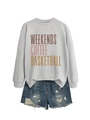 Detail view of gray long sleeve sweatshirt with Weekends Coffee Basketball print - Gray