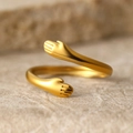 Minimalist stainless steel hug ring with matte gold finish and adjustable open design - Gold Style (N6831)