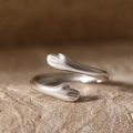 Minimalist silver hug ring with open adjustable band and matte finish on stone - Silver Style (N6832)