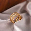 Minimalist double-layer 18K gold-plated leaf ring with wheat ear texture on grey silk - Golden Leaf Style (C1441)
