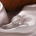 Elegant 18K gold plated leaf design double layer open ring on luxury champagne silk - Silver Leaf Style (C1442)