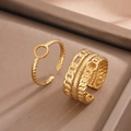 Adjustable gold geometric stackable ring set with chain and rope textures in minimalist style - Gold Geometric Open 2-Piece Set (C4317)