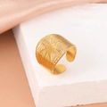 Classic 18K gold plated stainless steel wide star ring with textured vertical stripes - Gold Octagonal Star Style (C3641)