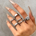 Set of five silver vintage titanium steel rings in various minimalist and chain designs - Silver 5-Piece Set(C4300)