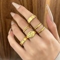 5-piece gold vintage titanium steel ring set with embossed lava and 2020 hollow design - Gold 5-Piece Set(C4299)