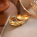 Set of two gold adjustable rings with irregular geometric textures and polished finish - Gold Molten Texture Open Ring Set (C4319)