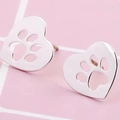 Orecchini a lobo a cuore in argento S925 con impronta di zampa animale traforata - Stile Cavo a Zampa di Cuore d'Argento (N5834)
