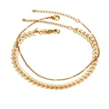 Elegant gold double layer anklet featuring leaf texture design and minimalist chain - Gold Leaf Double Layer Style (C5087)