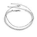 Double-layered silver anklet featuring a wheat leaf chain and a minimalist fine link chain - Silver Leaf Double Layer Style (C5088)