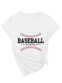 Dettaglio della maglietta bianca con scollo a V, stampa Baseball Mom e nodo laterale - S / Stampa Nera (3812) / Bianco