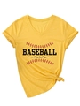 Dettaglio della t-shirt gialla con scollo a V, stampa Baseball Mom e nodo laterale - S / Stampa Nera (3812) / Giallo