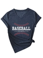 Detail of V-neck navy t-shirt featuring Baseball Mom print and stylish front knot design - S / White Print (3812) / Navy Blue