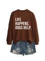 Detail of life happens dogs help slogan sweatshirt with distressed denim shorts - Coffee (White Font)
