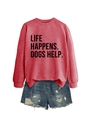 Flachbild von rotem Sweatshirt mit Hunde-Spruch und zerrissenen Denim-Shorts - S / Rot (Schwarze Schrift)