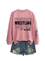 Pink sweatshirt detail with 'MY heart IS ON THAT MAT' text print on the long sleeve - S / Rose Gold (Black Font)