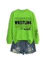 Detail of neon green sweatshirt sleeve featuring My Heart Is On That Mat printed text - S / Neon Green (Black Text)