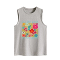 Detailed view of colorful floral graphic and see the good text on a grey tank top - S / Light Gray