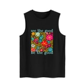 Flat lay of black sleeveless tank top with see the good floral print and round neck - S / Black