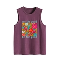 Detailansicht lila Trägertop mit Blumenmuster und see the good be the good Spruch - Fuchsie