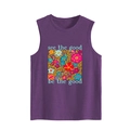 Dunkelviolettes ärmelloses Tanktop mit bunten Blumen und see the good be the good Schriftzug - Lila