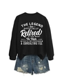 Flachbild-Set aus schwarzem Sweatshirt mit Spruch und zerrissenen Jeans-Shorts für Damen - Schwarz (Weiße Buchstaben)